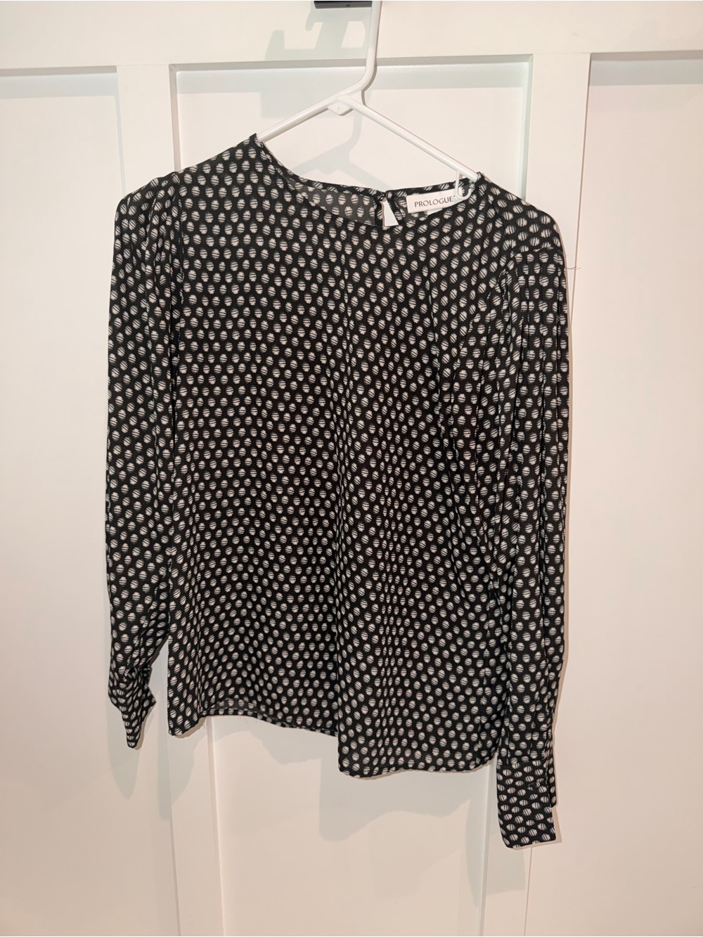 Prologue Black and White Polka Dot Long Sleeve Blouse